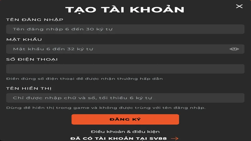 dang ky sv88 Bước 3: Điền Thông Tin Cá Nhân