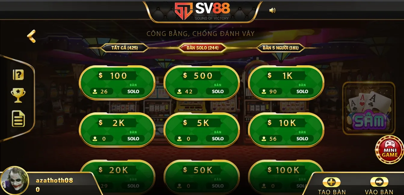 đăng nhập SV88 để đánh Sâm lốc 