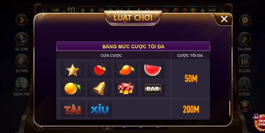 cược và trả thưởng Xèng hoa quả