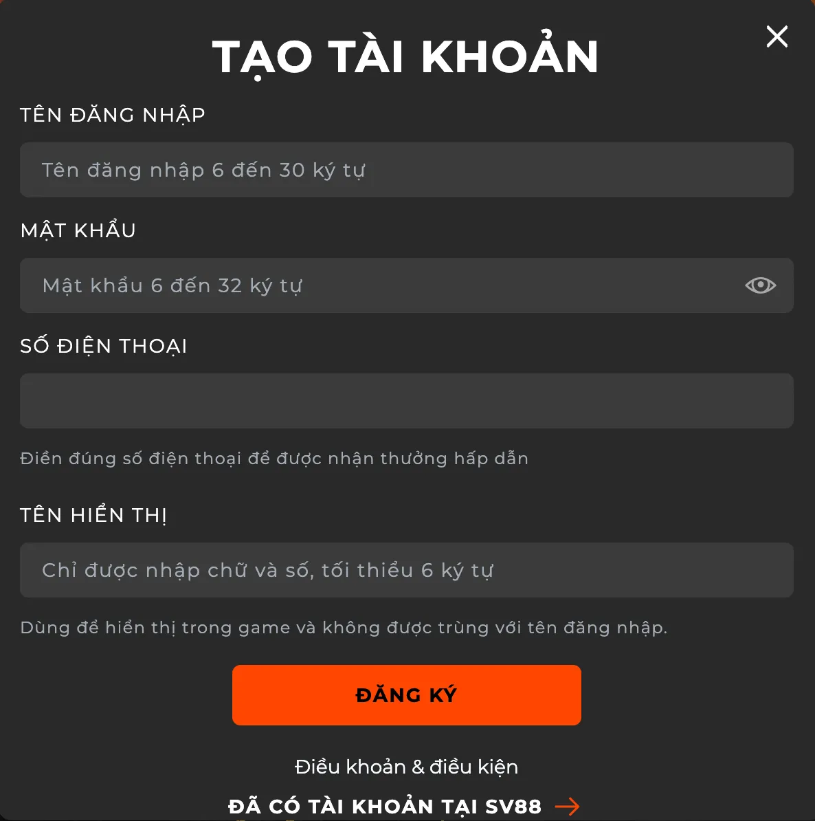 Tạo tài khoản cá nhân sv88 