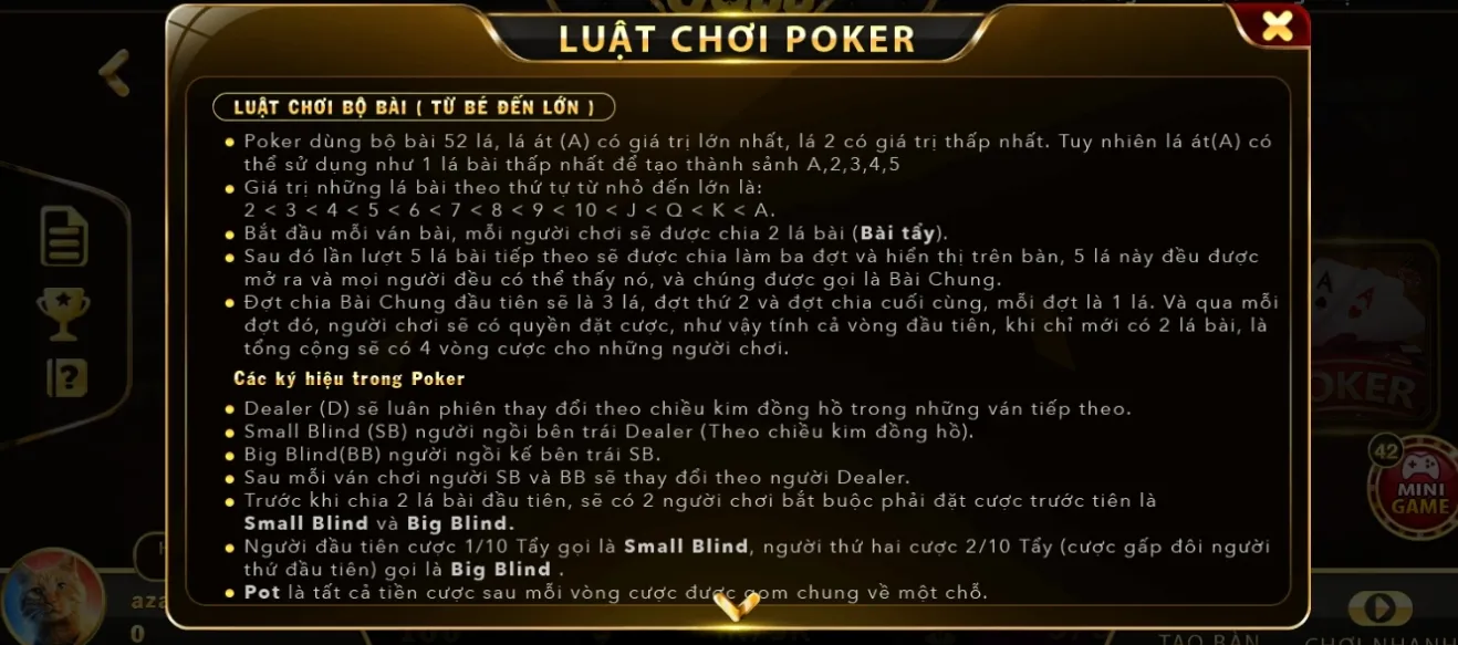 Quy định chung của game bài Poker SV 88