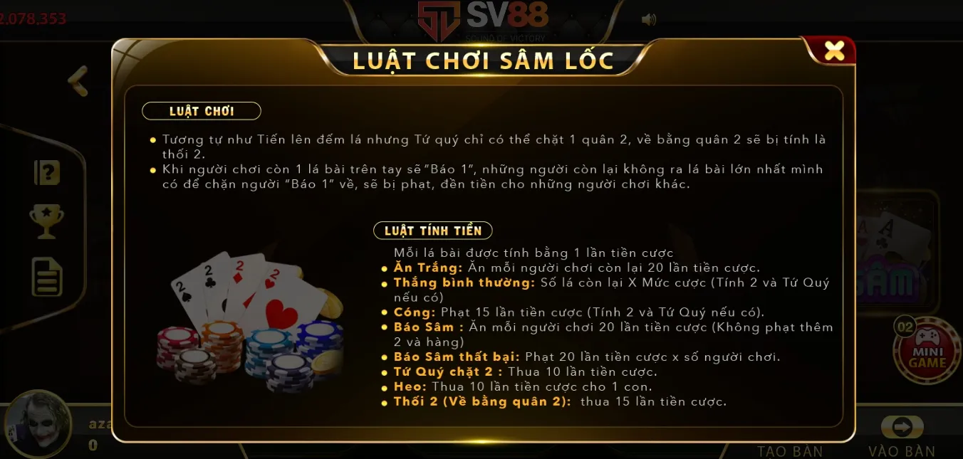 Quy ước so điểm trong mẹo đánh Sâm lốc 
