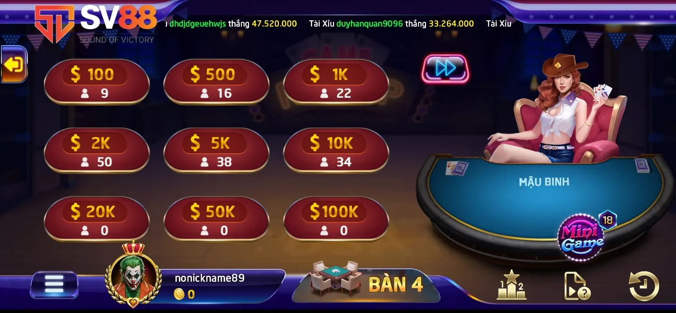 mau binh sv88 1 Giao diện game bài Mậu binh tại sảnh game SV 88