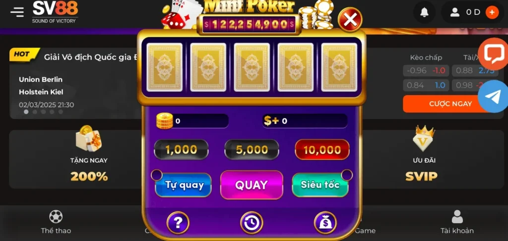 Đăng nhập SV88 chơi game Mini poker