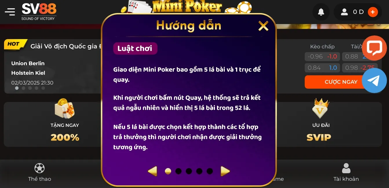 Quy định slot Mini Poker 