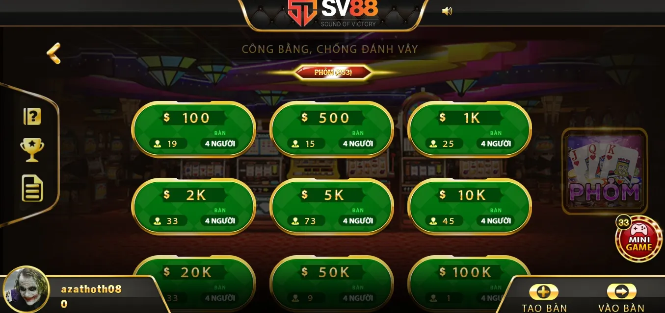 đánh bài Phỏm online ở SV88