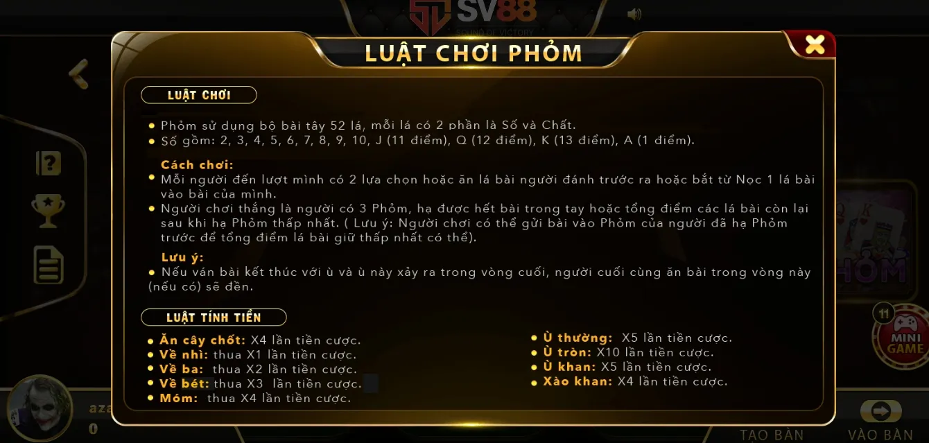 cách chơi bài Phỏm online cho anh em tải SV88