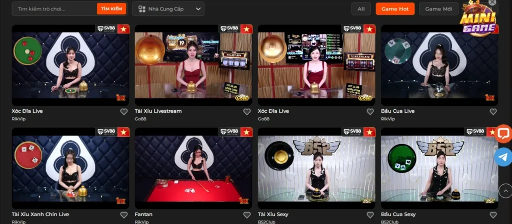chọn game Tài xỉu online có trong danh sách game