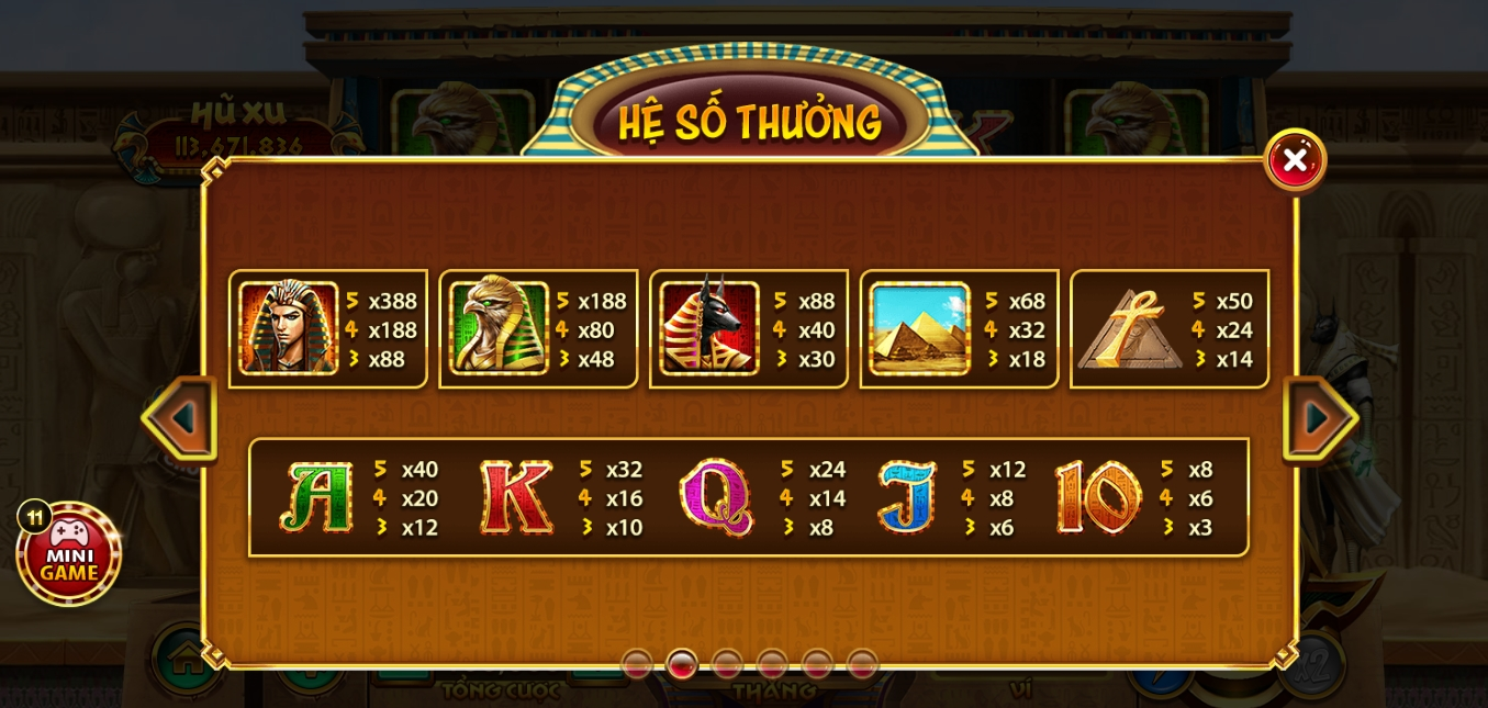 Tổ hợp trả thưởng nổ hũ Bí mật Cleopatra